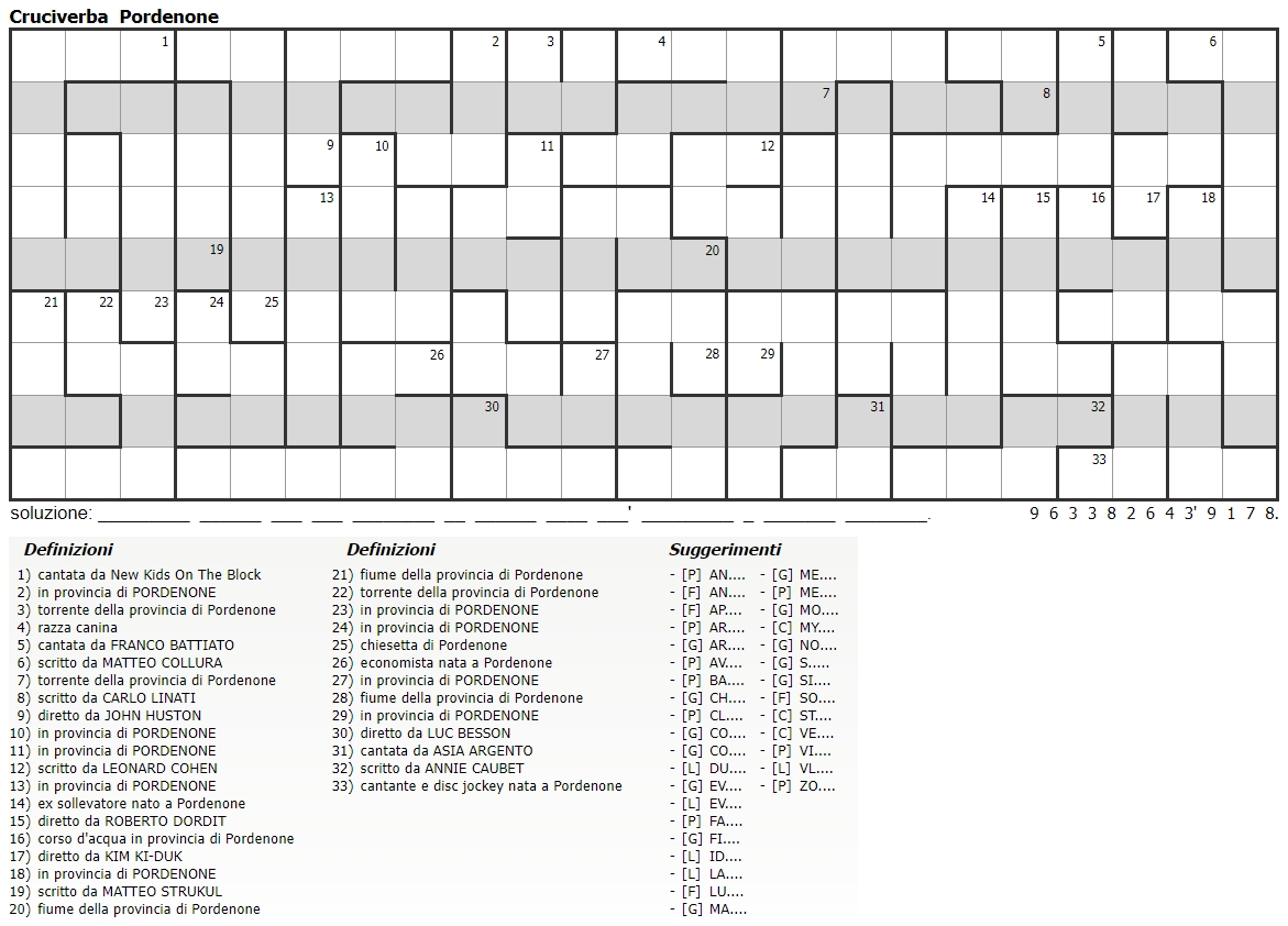 Clicca per stampare il cruciverba